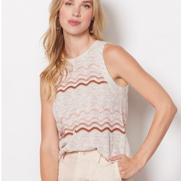 Splendid Wave Stripe Cashblend Yuma Sweater Tank Size Large - Picture 1 of 9